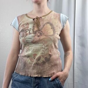 Vintage Y2K Mudd Top Womens Large Fairy Coquette Whimsical Boho Cottagecore